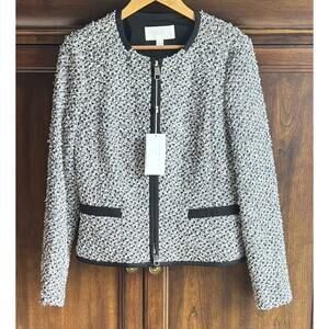 Hugo Boss Kalaila Lady Jacket 8 Tweed Woven Textured Zip Office Siren NEW